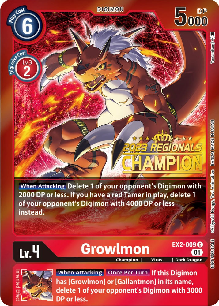 Growlmon [EX2-009] (2023 Regionals Champion) [Digital Hazard Promos]