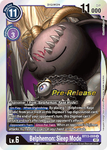 Belphemon: Sleep Mode [BT13-088] [Versus Royal Knights Booster Pre-Release Cards]