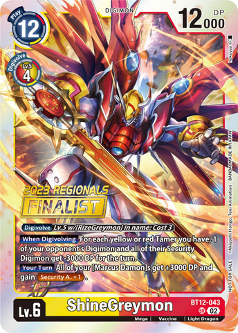 ShineGreymon [BT12-043] (2023 Regionals Finalist) [Across Time]